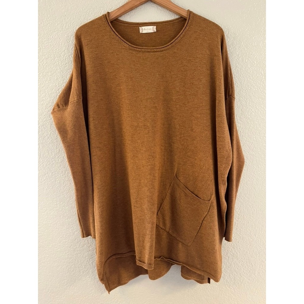 Altar'd State Womens Brown Oversized Knit Tunic Sweater Pocket T2770 ML